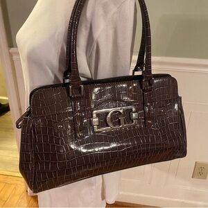 Guess Elegant Brown Crocodile-Embossed Handbag
